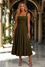 Gina Olive A Line Square Neck Midi Dress for Cocktail