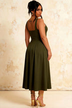 Gina Olive A Line Square Neck Midi Dress for Cocktail