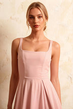 Gina Pink Abercrombie Square Neck Midi Dress | Pleated A-Line Gown