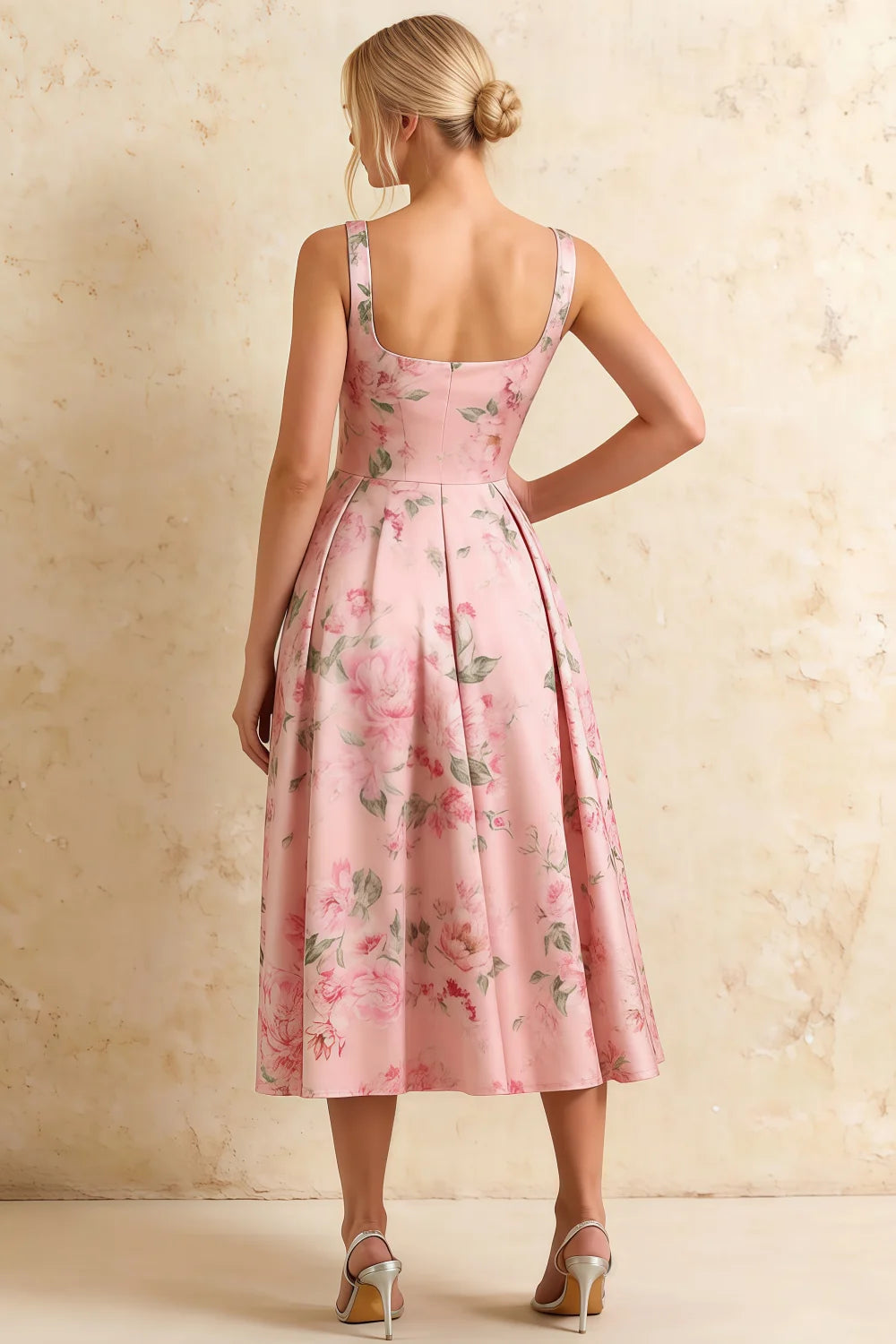 Gina Pink Floral Boden Square Neck Midi Dress