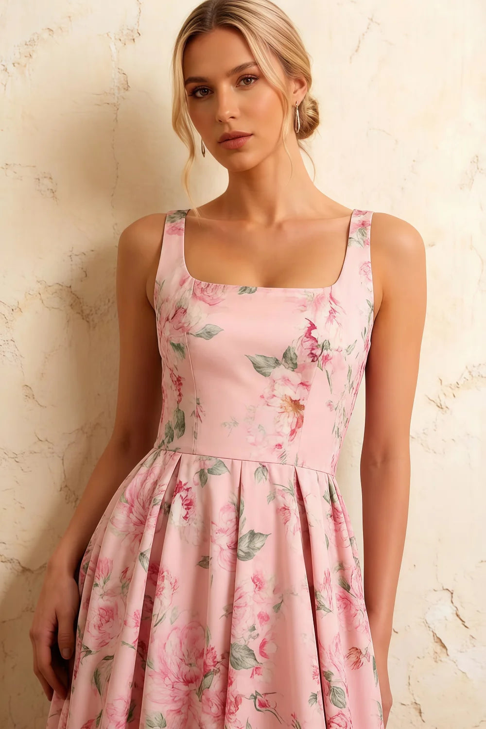 Gina Pink Floral Boden Square Neck Midi Dress