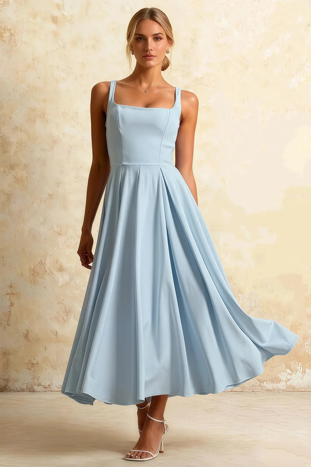 Gina Powder Blue Midi Dress with Square Neck Main image