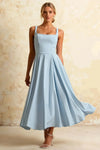 Gina Powder Blue Midi Dress with Square Neck
