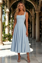 Gina Powder Blue Midi Dress with Square Neck