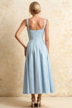 Gina Powder Blue Midi Dress with Square Neck