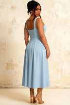 Gina Powder Blue Midi Dress with Square Neck