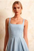 Gina Powder Blue Midi Dress with Square Neck