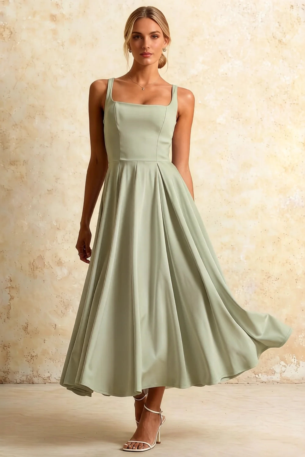 Gina Sage Green Square Neck Midi Dress | Elegant Midi Main image