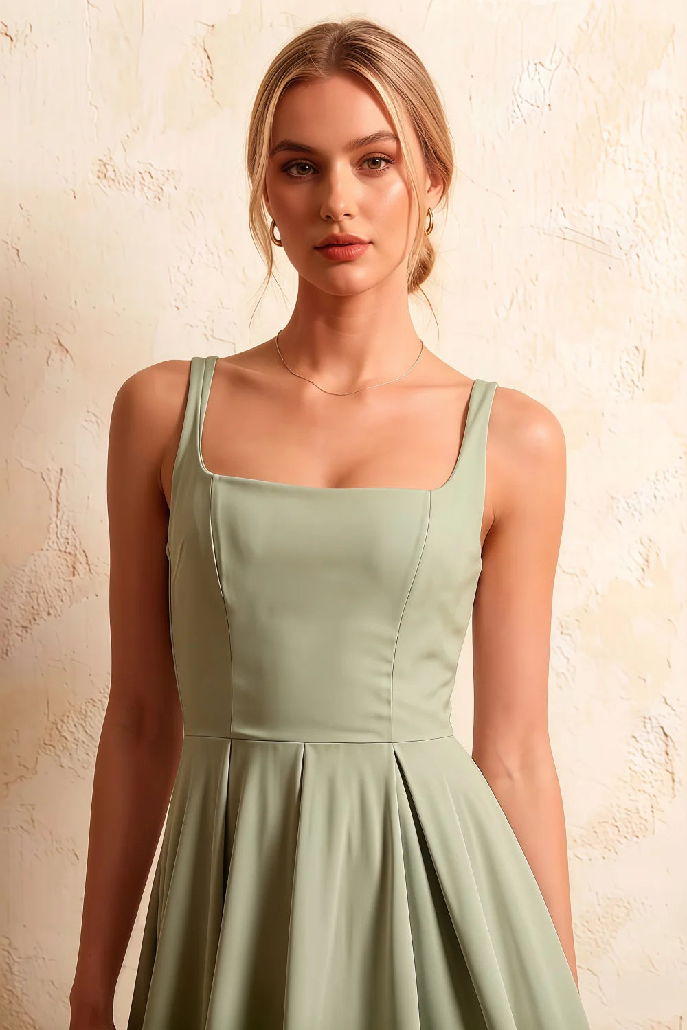 Gina Sage Green Square Neck Midi Dress | Elegant Midi