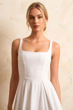 Gina White Square Neck Midi Dress | Elegant A-Line