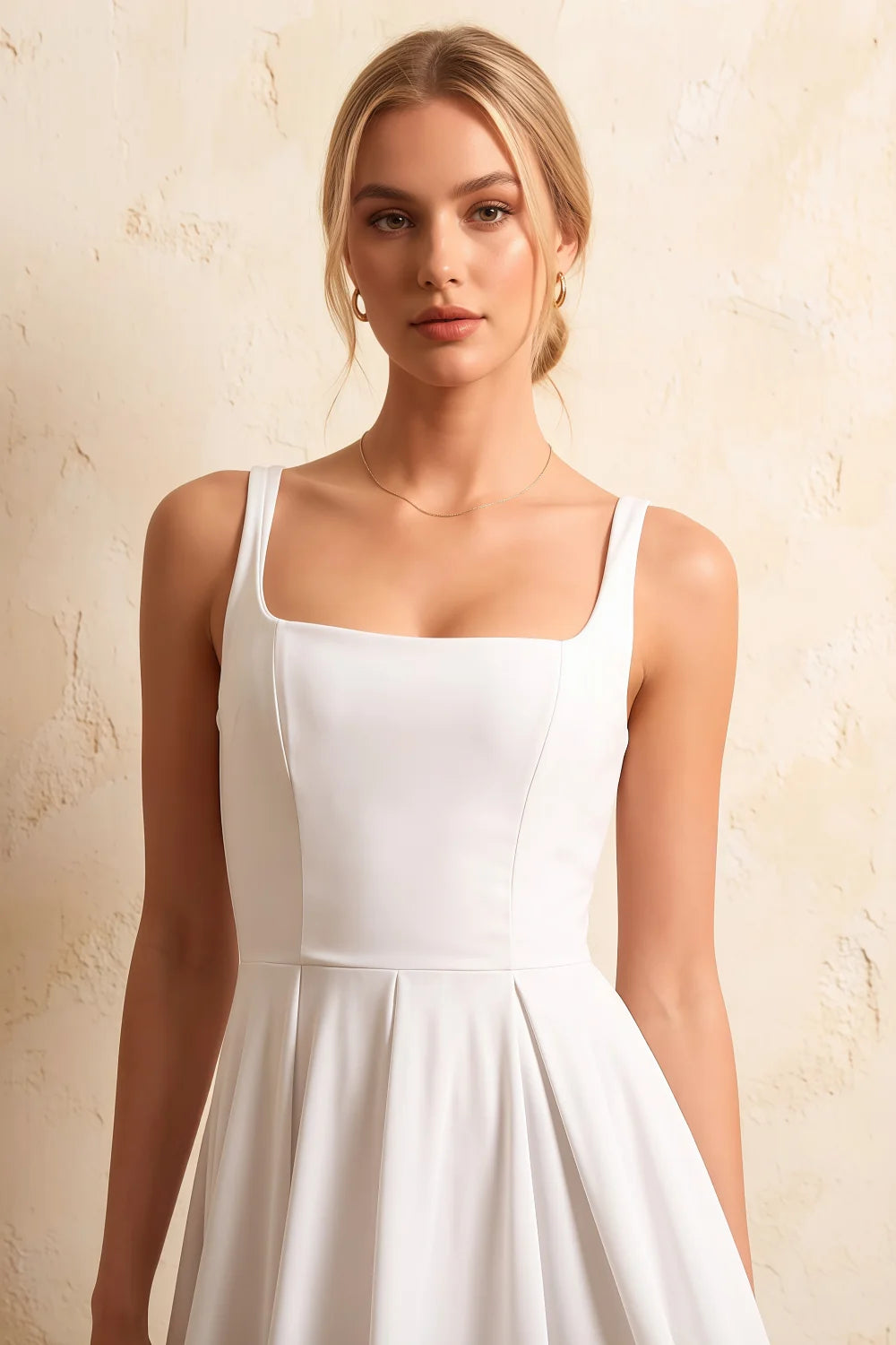 Gina White Square Neck Midi Dress | Elegant A-Line