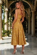 Gina Yellow Floral Square Neck Midi Dress