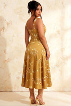Gina Yellow Floral Square Neck Midi Dress