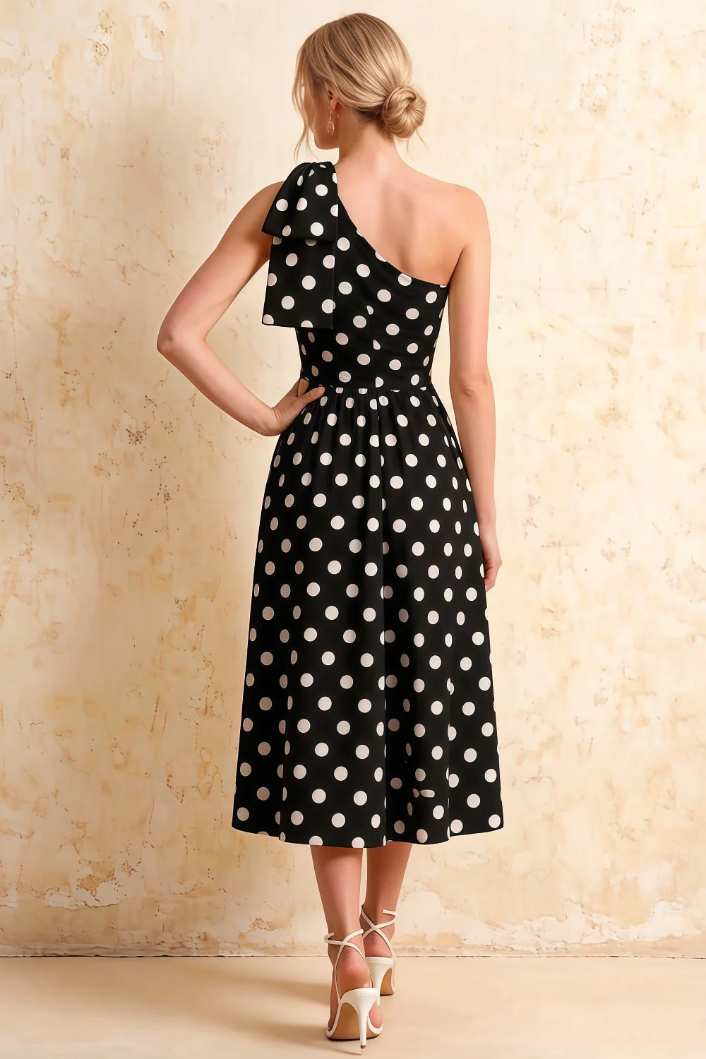 Giselle Black Polka Dot Asymmetrical Midi Dress Topshop