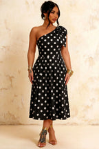Giselle Black Polka Dot Asymmetrical Midi Dress Topshop
