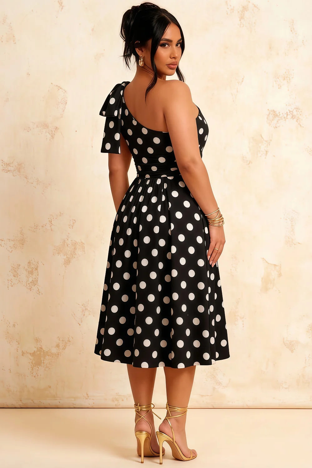 Giselle Black Polka Dot Asymmetrical Midi Dress Topshop