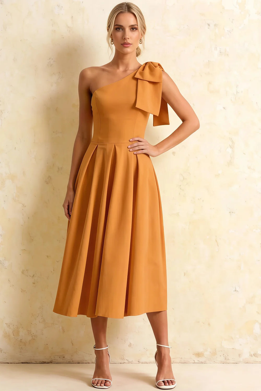 Giselle Bronze Midi Asymmetric Dress with Bow Detail Main image