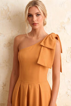 Giselle Bronze Midi Asymmetric Dress with Bow Detail