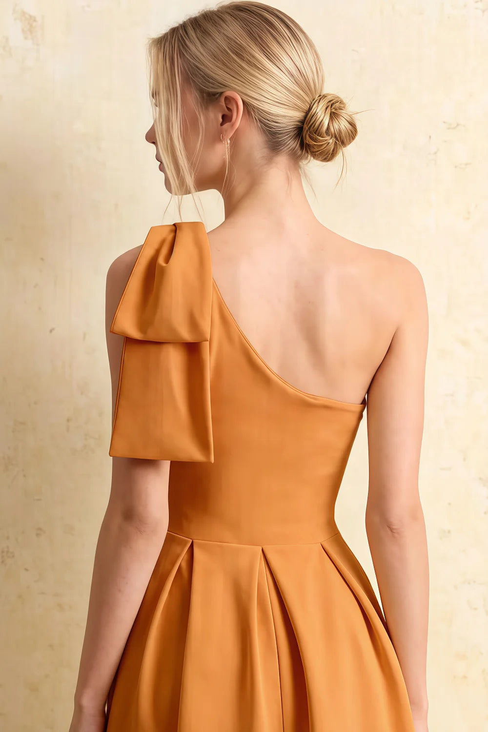 Giselle Bronze Midi Asymmetric Dress with Bow Detail