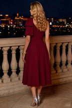 Giselle Burgundy Midi Asymmetrical Dress with Bow