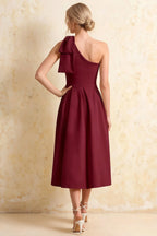 Giselle Burgundy Midi Asymmetrical Dress with Bow