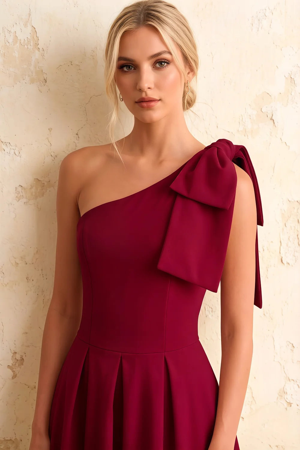 Giselle Burgundy Midi Asymmetrical Dress with Bow