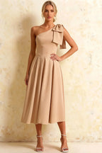Giselle Champagne Cos Gathered Asymmetric Midi Dress