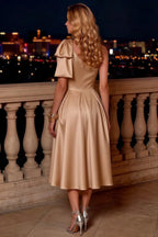 Giselle Champagne Cos Gathered Asymmetric Midi Dress