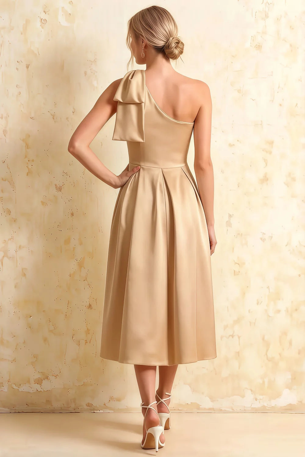 Giselle Champagne Cos Gathered Asymmetric Midi Dress