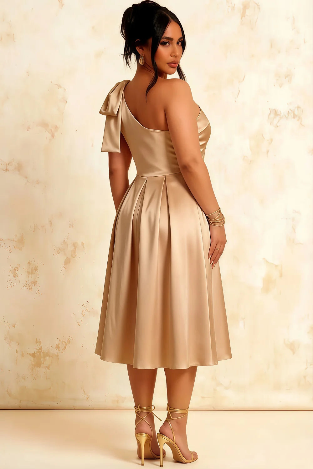 Giselle Champagne Cos Gathered Asymmetric Midi Dress