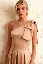 Giselle Champagne Cos Gathered Asymmetric Midi Dress