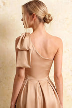 Giselle Champagne Cos Gathered Asymmetric Midi Dress