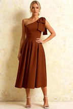 Giselle Chocolate Gathered Asymmetric Midi Dress