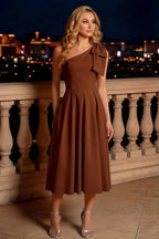 Giselle Chocolate Gathered Asymmetric Midi Dress