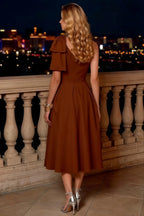 Giselle Chocolate Gathered Asymmetric Midi Dress