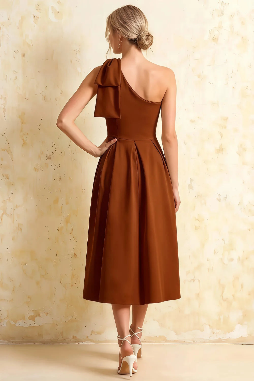 Giselle Chocolate Gathered Asymmetric Midi Dress