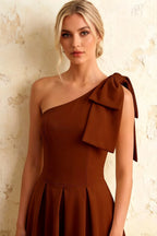 Giselle Chocolate Gathered Asymmetric Midi Dress