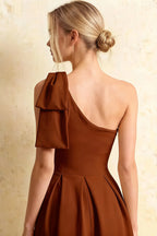 Giselle Chocolate Gathered Asymmetric Midi Dress