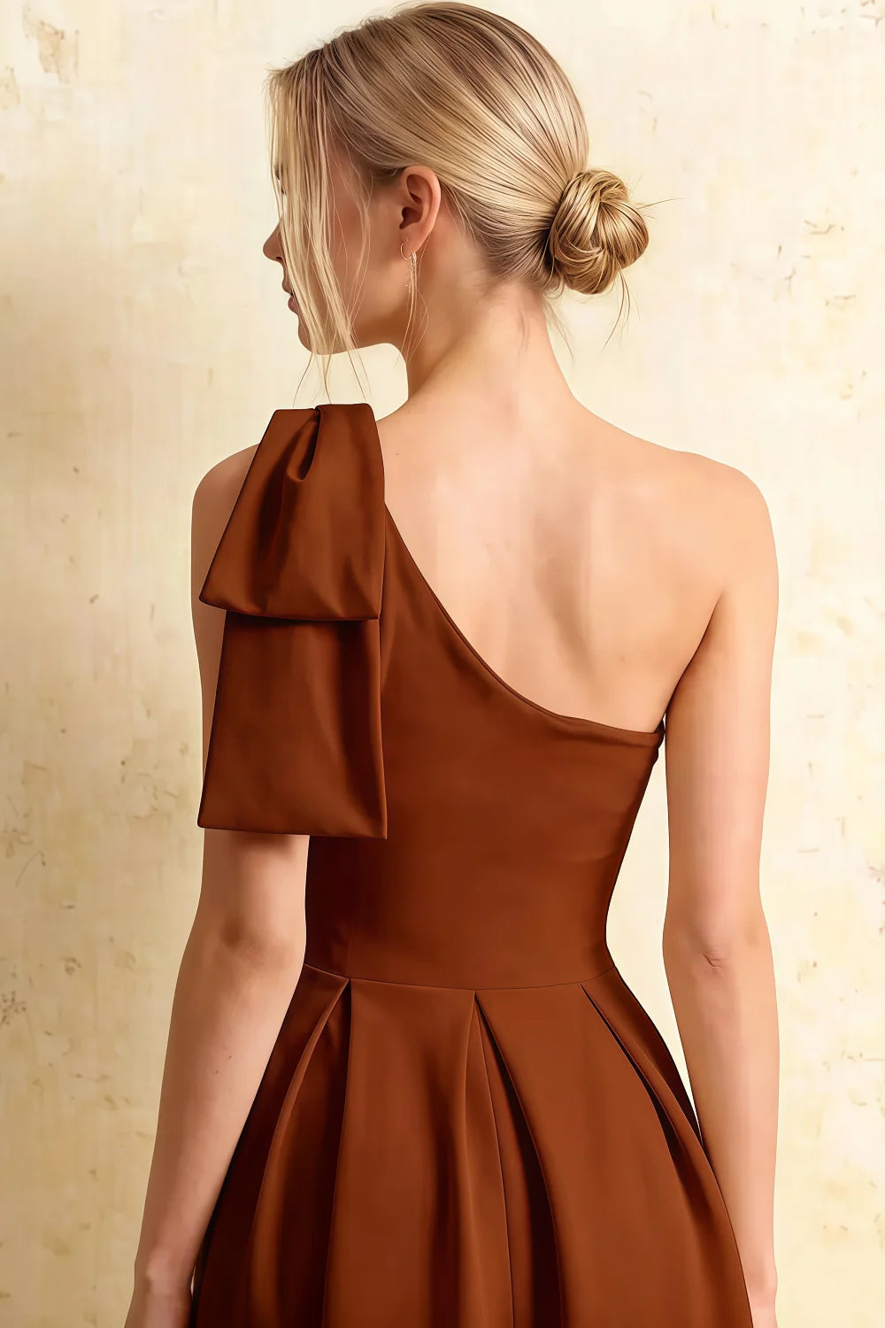 Giselle Chocolate Gathered Asymmetric Midi Dress