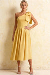 Giselle Golden Bonjour Asymmetric Midi Dress with Bow