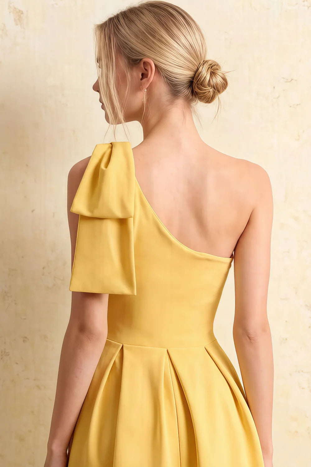 Giselle Golden Bonjour Asymmetric Midi Dress with Bow
