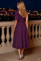 Giselle Grape Asymmetric Draped Midi Dress Cos with Bow