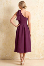 Giselle Grape Asymmetric Draped Midi Dress Cos with Bow