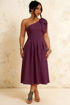 Giselle Grape Asymmetric Draped Midi Dress Cos with Bow