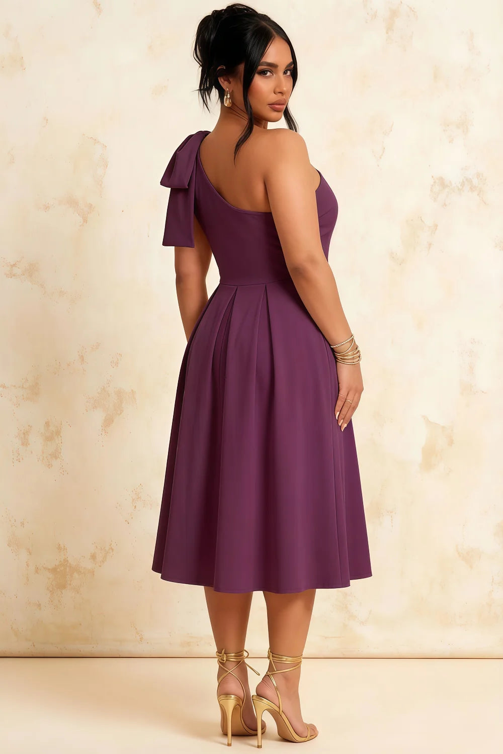 Giselle Grape Asymmetric Draped Midi Dress Cos with Bow