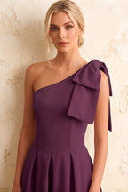 Giselle Grape Asymmetric Draped Midi Dress Cos with Bow