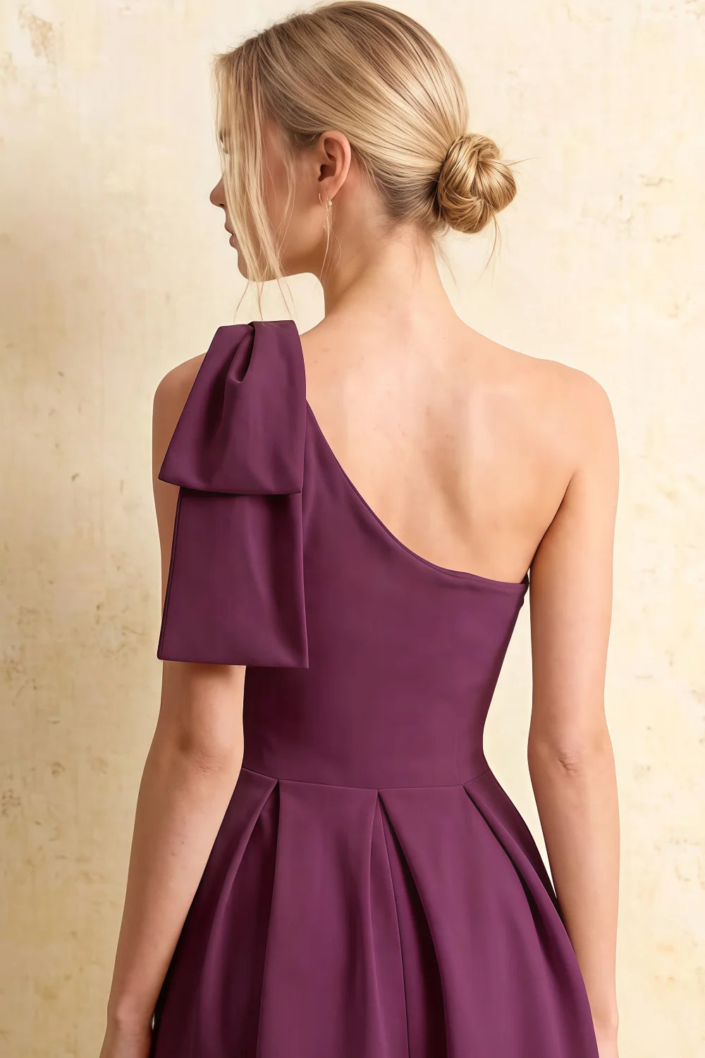 Giselle Grape Asymmetric Draped Midi Dress Cos with Bow