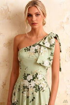Giselle Green Harlyn Asymmetrical Floral Midi Dress with Bow