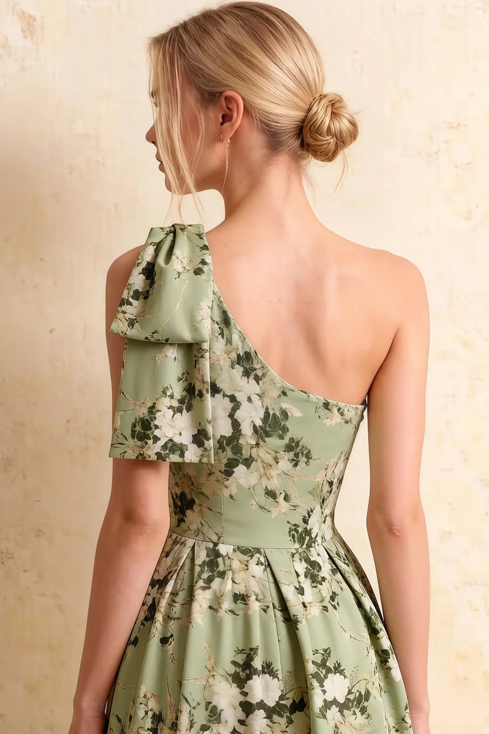 Giselle Green Harlyn Asymmetrical Floral Midi Dress with Bow