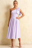 Giselle Lavender Asymmetric Gathered Midi Dress with Bow